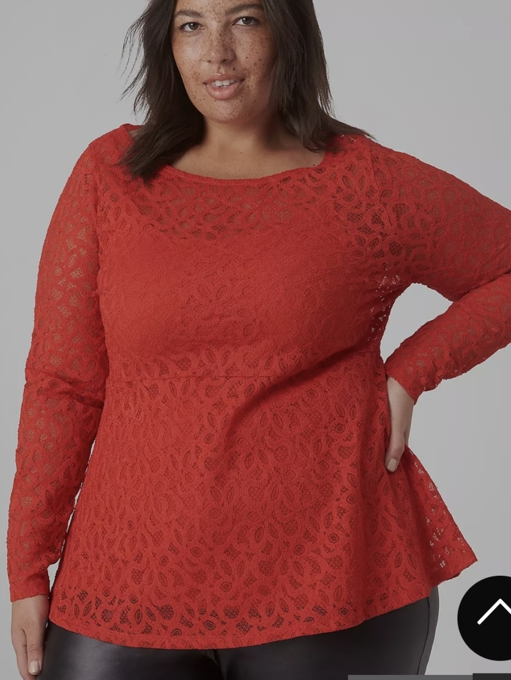 Lane Bryant Red Lace Long-Sleeve Peplum Top
